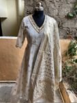Pure chanderi Hand embroidered Anarkali / anarkali suit set / cream anarkali dupatta USA / chanderi Indian dresses/ voggish USA