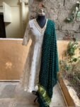 Pure chanderi Hand embroidered Anarkali / anarkali suit set / cream anarkali dupatta USA / chanderi Indian dresses/ voggish USA