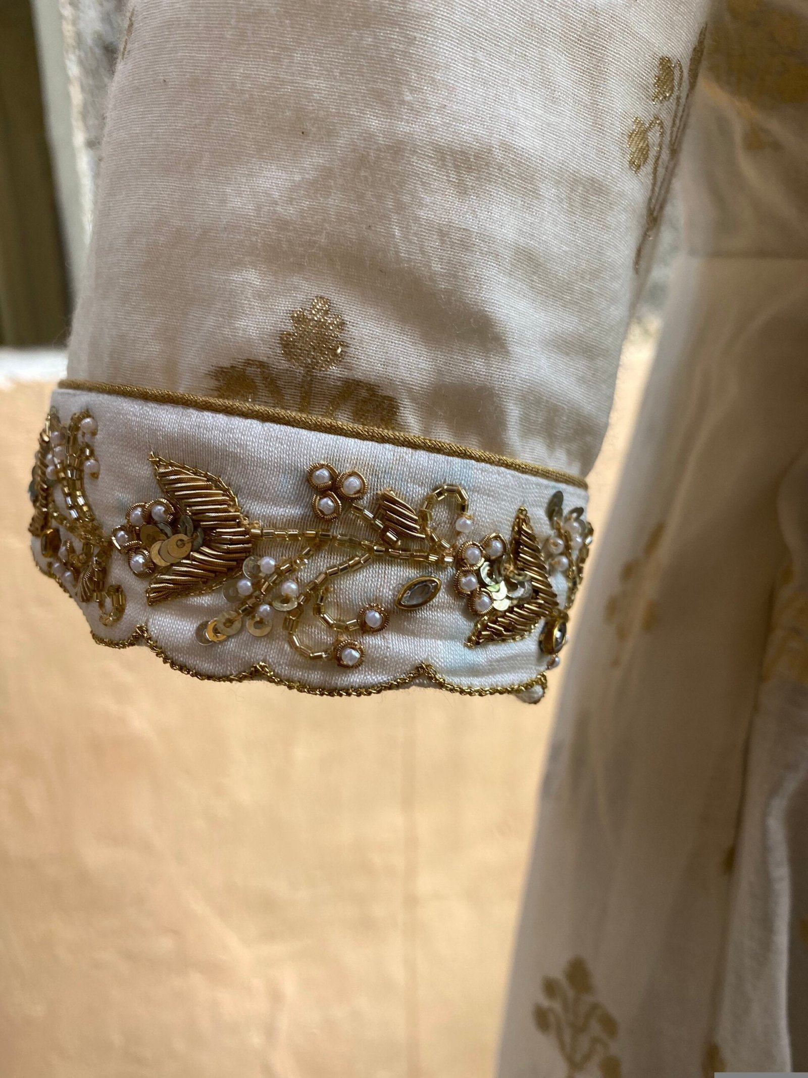 Pure chanderi Hand embroidered Anarkali / anarkali suit set / cream anarkali dupatta USA / chanderi Indian dresses/ voggish USA