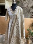 Pure chanderi Hand embroidered Anarkali / anarkali suit set / cream anarkali dupatta USA / chanderi Indian dresses/ voggish USA