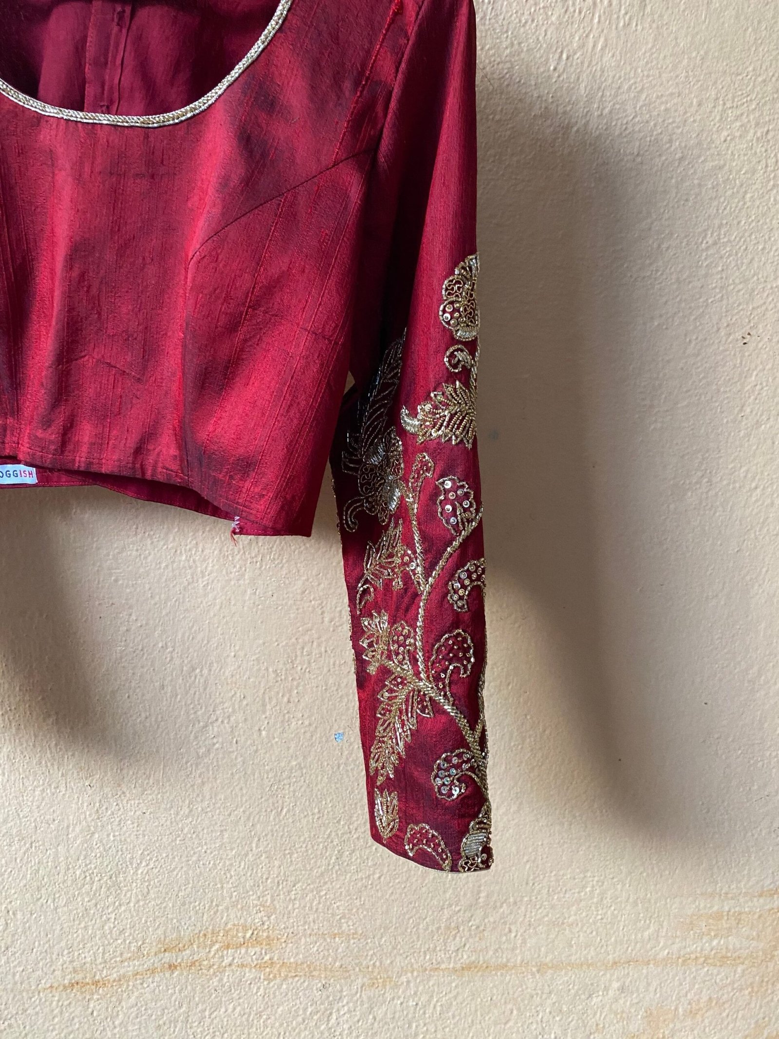 pure silk hand embroidery blouse / red maggam blouse / raw silk zardosi blouse / hand embroidered blouse / ready made blouse zardosi/