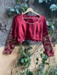 pure silk hand embroidery blouse / red maggam blouse / raw silk zardosi blouse / hand embroidered blouse / ready made blouse zardosi/