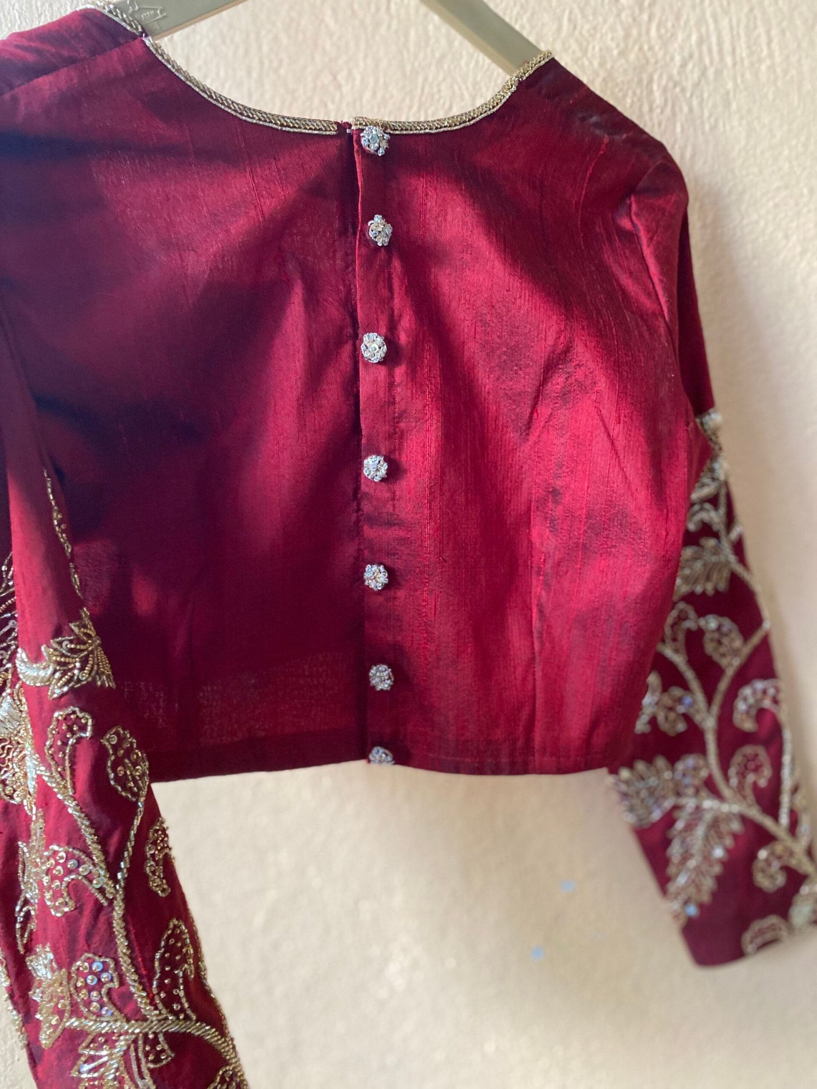 pure silk hand embroidery blouse / red maggam blouse / raw silk zardosi blouse / hand embroidered blouse / ready made blouse zardosi/
