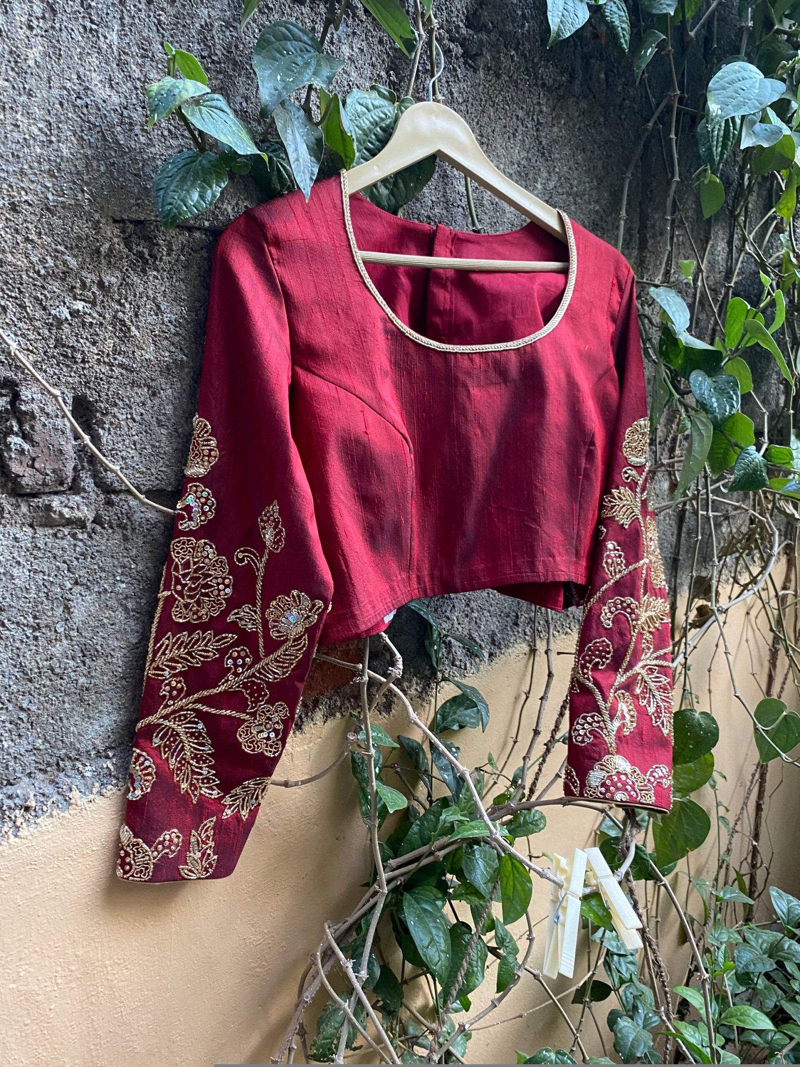 pure silk hand embroidery blouse / red maggam blouse / raw silk zardosi blouse / hand embroidered blouse / ready made blouse zardosi/