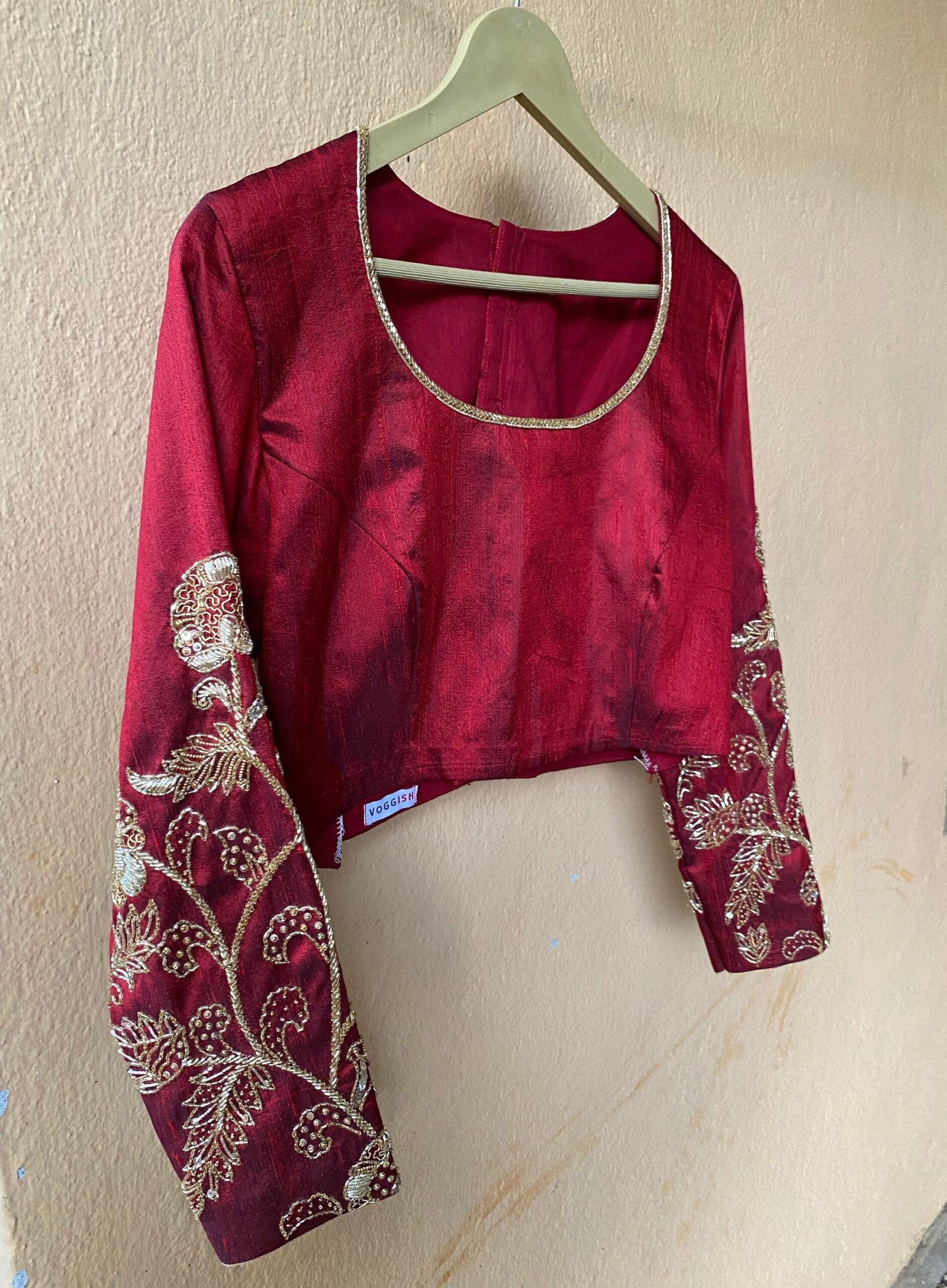 pure silk hand embroidery blouse / red maggam blouse / raw silk zardosi blouse / hand embroidered blouse / ready made blouse zardosi/