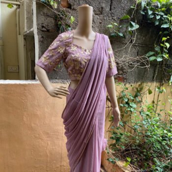 Georgette saree with sequin embroidered ready to wear blouse  | modern silk saree | cocktail saree  / saree with stitched  designer blouse