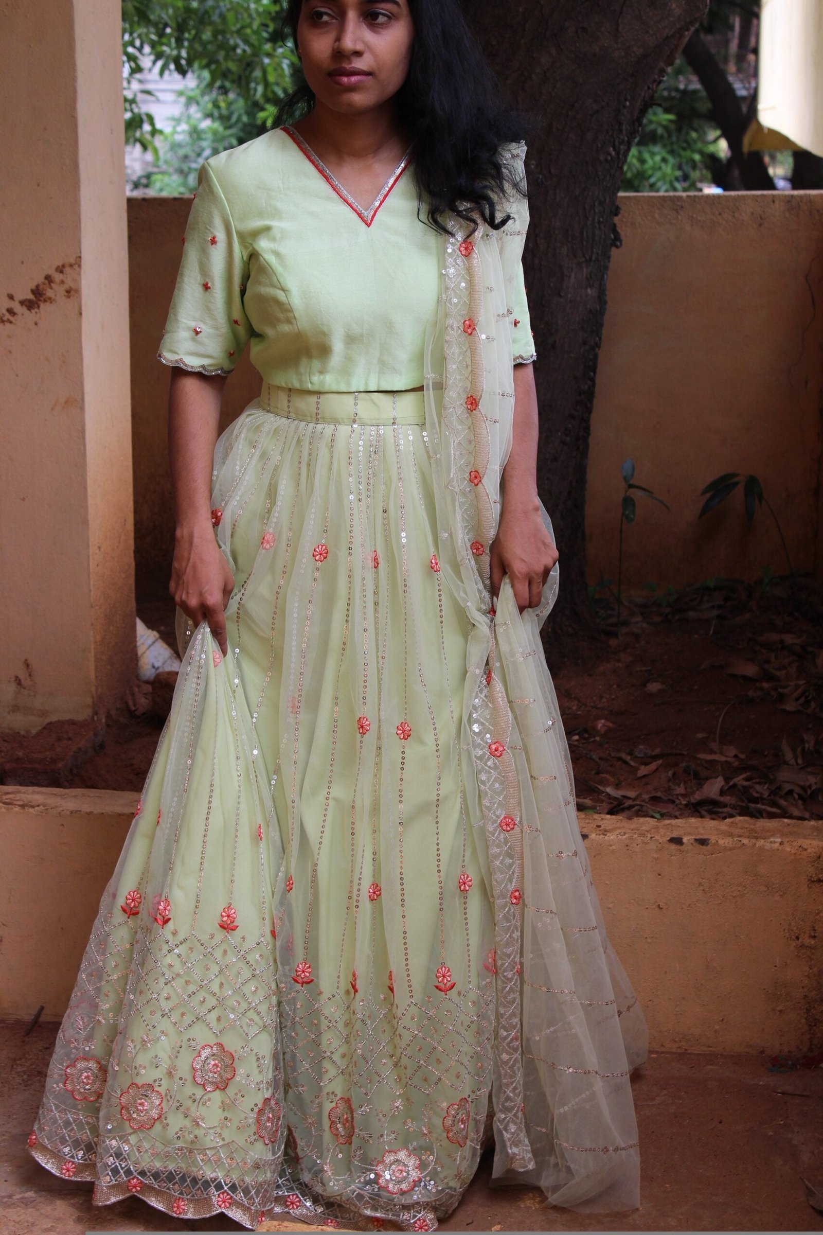 Women’s lehenga set / teen crop top lehenga / Indian crop top skirt USA / wedding lehenga USA /green lehenga skirt/voggish usa