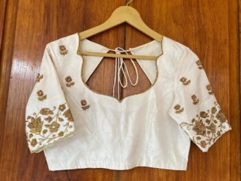 pure silk hand embroidery blouse /  cream maggam blouse / raw silk zardosi blouse / hand embroidered blouse / designer ready made blouse