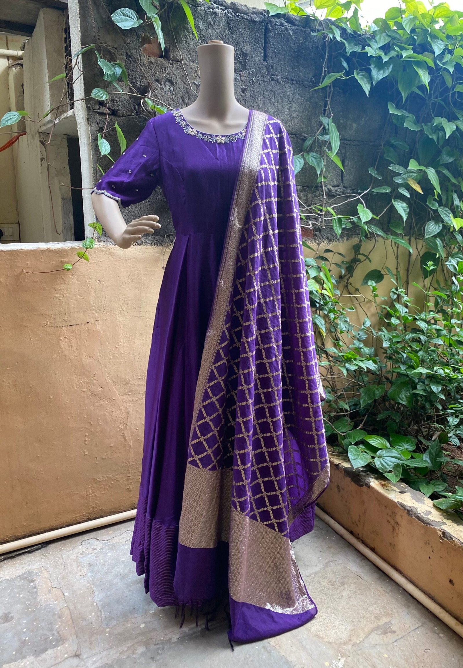 Pure chanderi hand embroidered Anarkali with chanderi handloom dupatta / anarkali suit/ anarkali dupatta USA / Indian dresses/ voggish USA