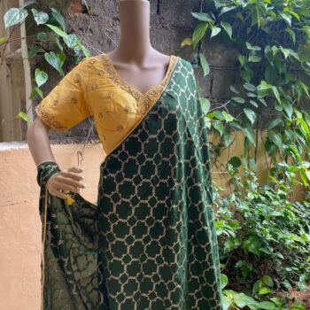 Fancy silK saree with ready blouse/green  silk saree embroidery blouse /  maggam blouse embroidery / saree with hand embroidery blouse set