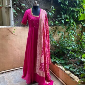 Hand embroidered Anarkali with banarasi handloom  dupatta / anarkali suit set / anarkali dupatta  / Indian dresses/ voggish