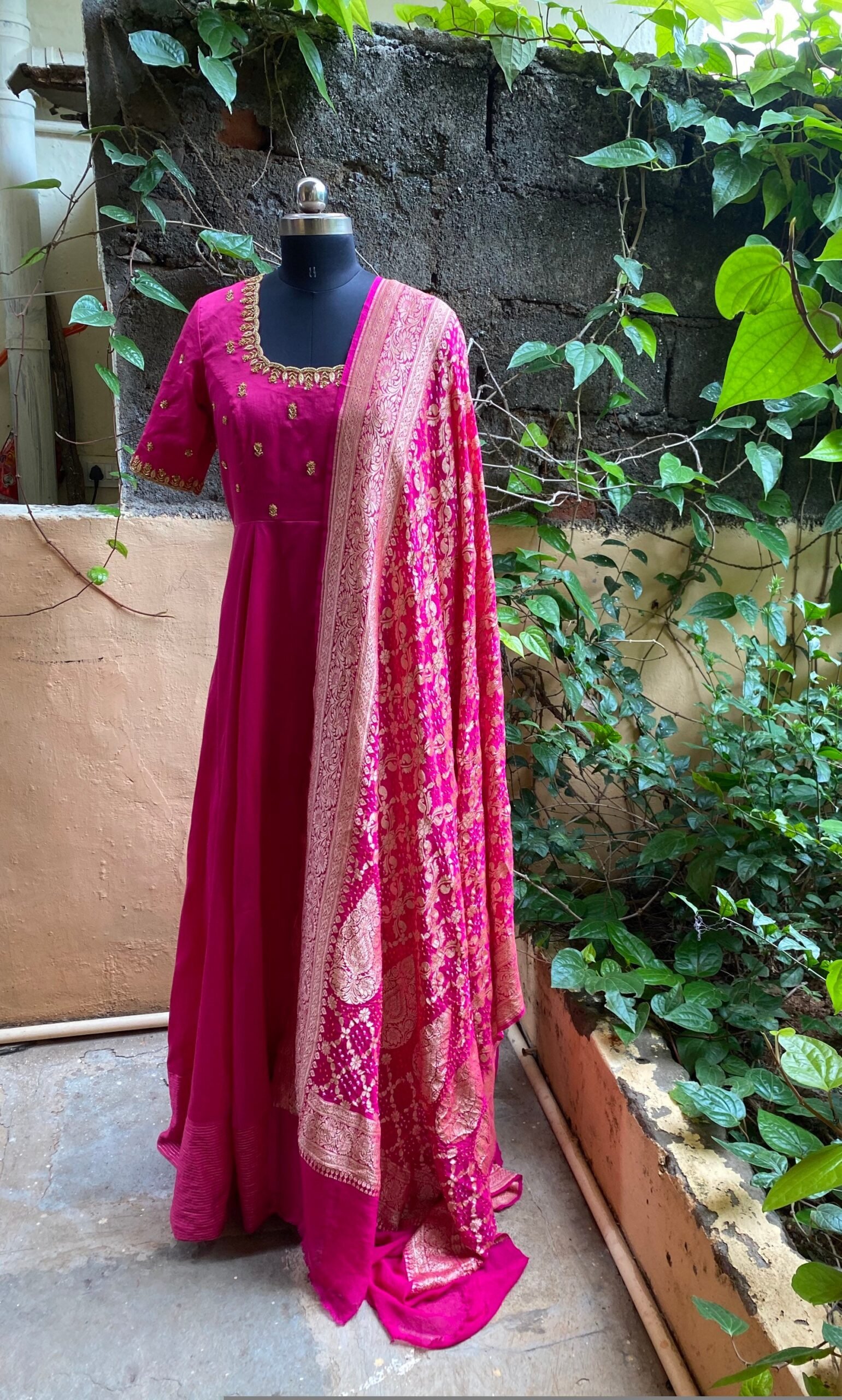Hand embroidered Anarkali with banarasi handloom dupatta / anarkali suit set / anarkali dupatta USA / Indian dresses/ voggish USA