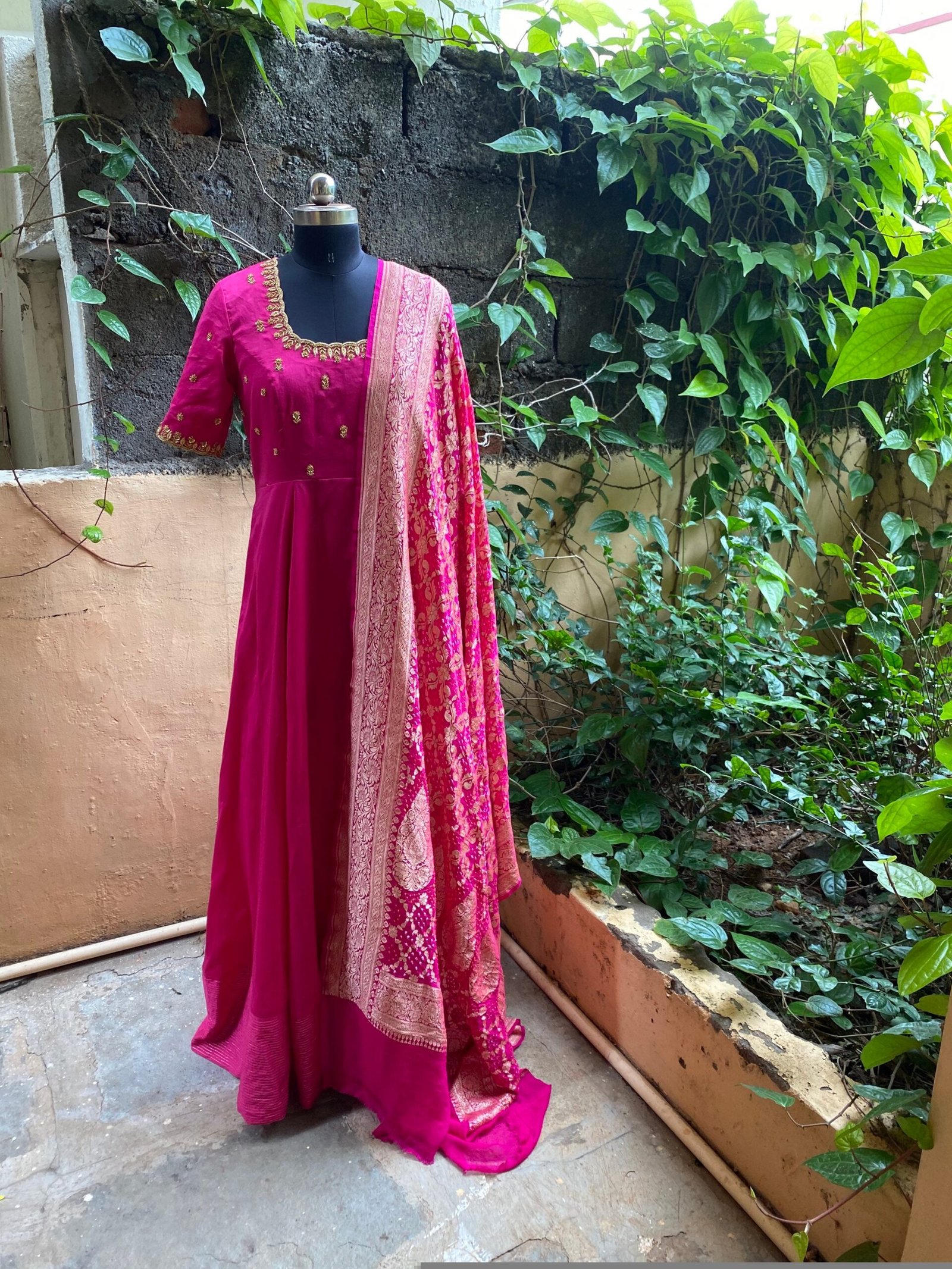 Hand embroidered Anarkali with banarasi handloom dupatta / anarkali suit set / anarkali dupatta USA / Indian dresses/ voggish USA