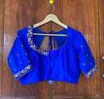 pure silk hand embroidery blouse / saree maggam blouse / blue raw silk zardosi blouse / hand embroidered blouse /ready made blouse zardosi