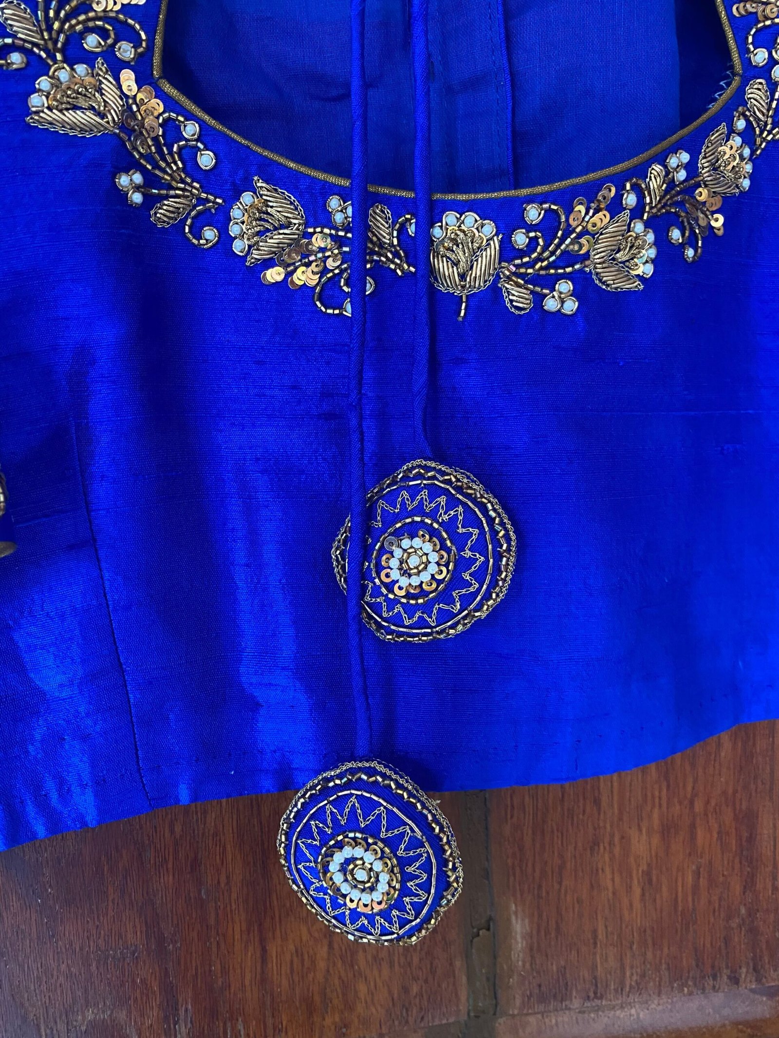 pure silk hand embroidery blouse / saree maggam blouse / blue raw silk zardosi blouse / hand embroidered blouse /ready made blouse zardosi