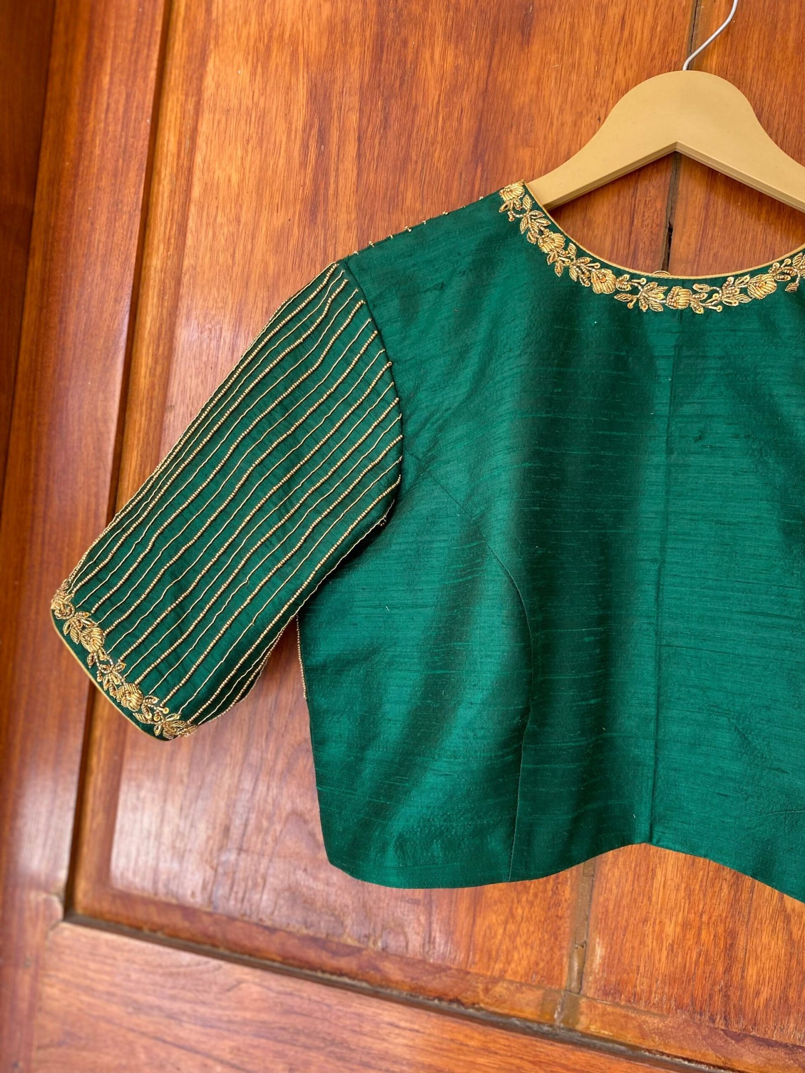 pure silk hand embroidery blouse / green saree maggam blouse /raw silk zardosi blouse /hand embroidered blouse / ready made blouse zardosi/