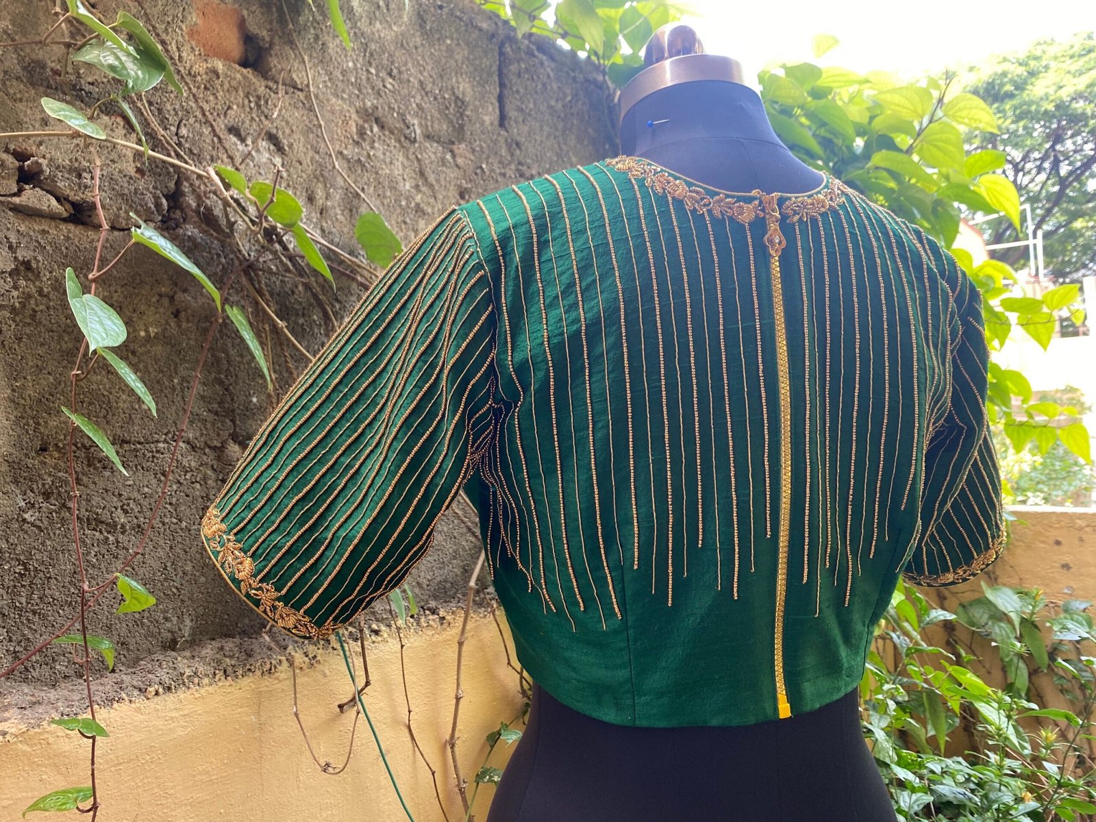 pure silk hand embroidery blouse / green saree maggam blouse /raw silk zardosi blouse /hand embroidered blouse / ready made blouse zardosi/