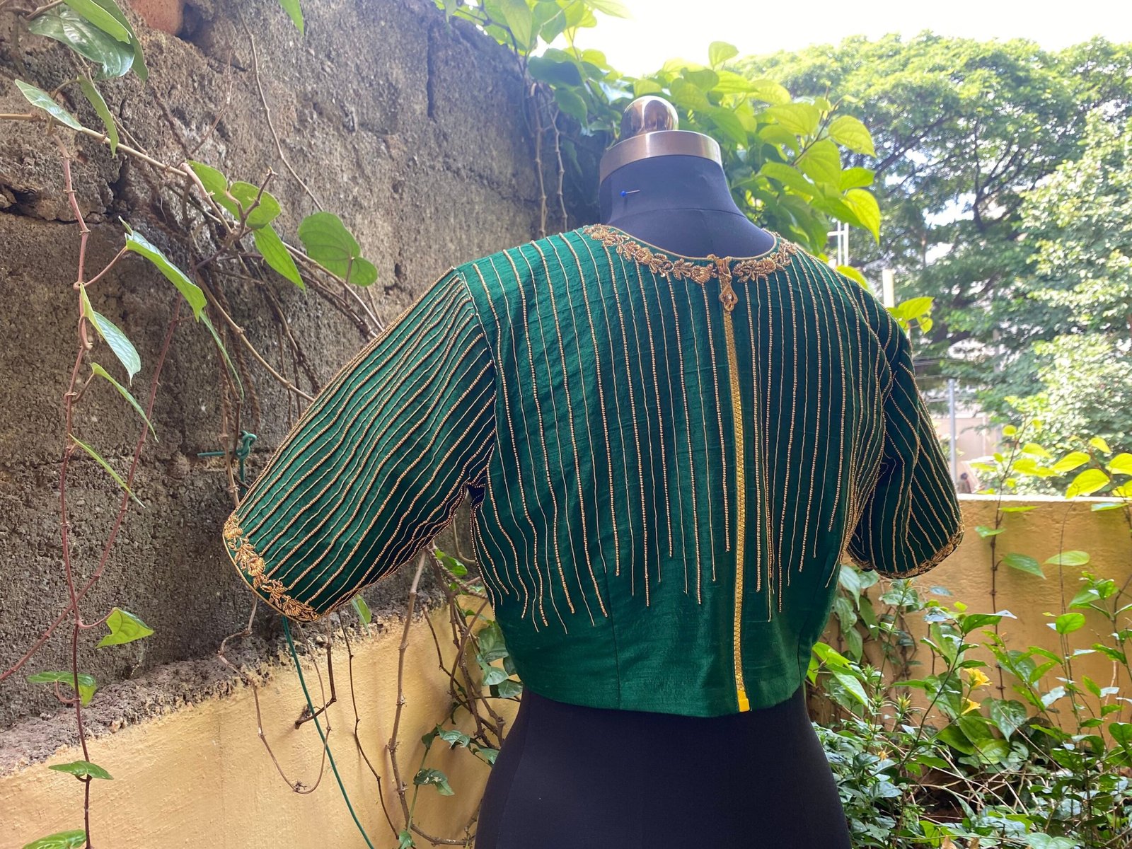 pure silk hand embroidery blouse / green saree maggam blouse /raw silk zardosi blouse /hand embroidered blouse / ready made blouse zardosi/