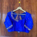 pure silk hand embroidery blouse / saree maggam blouse / blue raw silk zardosi blouse / hand embroidered blouse /ready made blouse zardosi