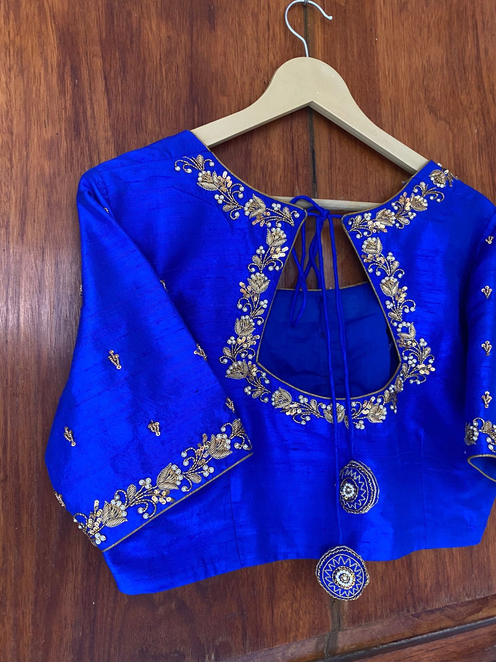 pure silk hand embroidery blouse / saree maggam blouse / blue raw silk zardosi blouse / hand embroidered blouse /ready made blouse zardosi