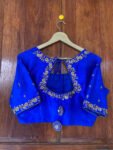 pure silk hand embroidery blouse / saree maggam blouse / blue raw silk zardosi blouse / hand embroidered blouse /ready made blouse zardosi
