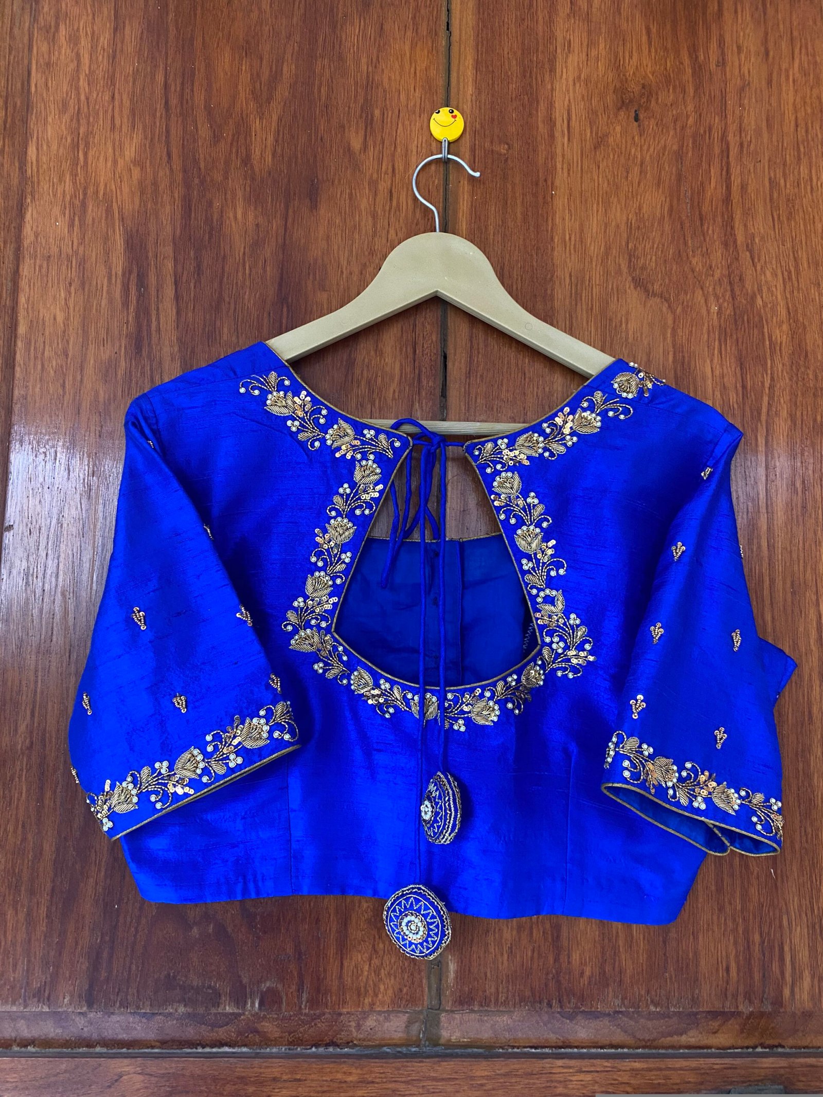 pure silk hand embroidery blouse / saree maggam blouse / blue raw silk zardosi blouse / hand embroidered blouse /ready made blouse zardosi