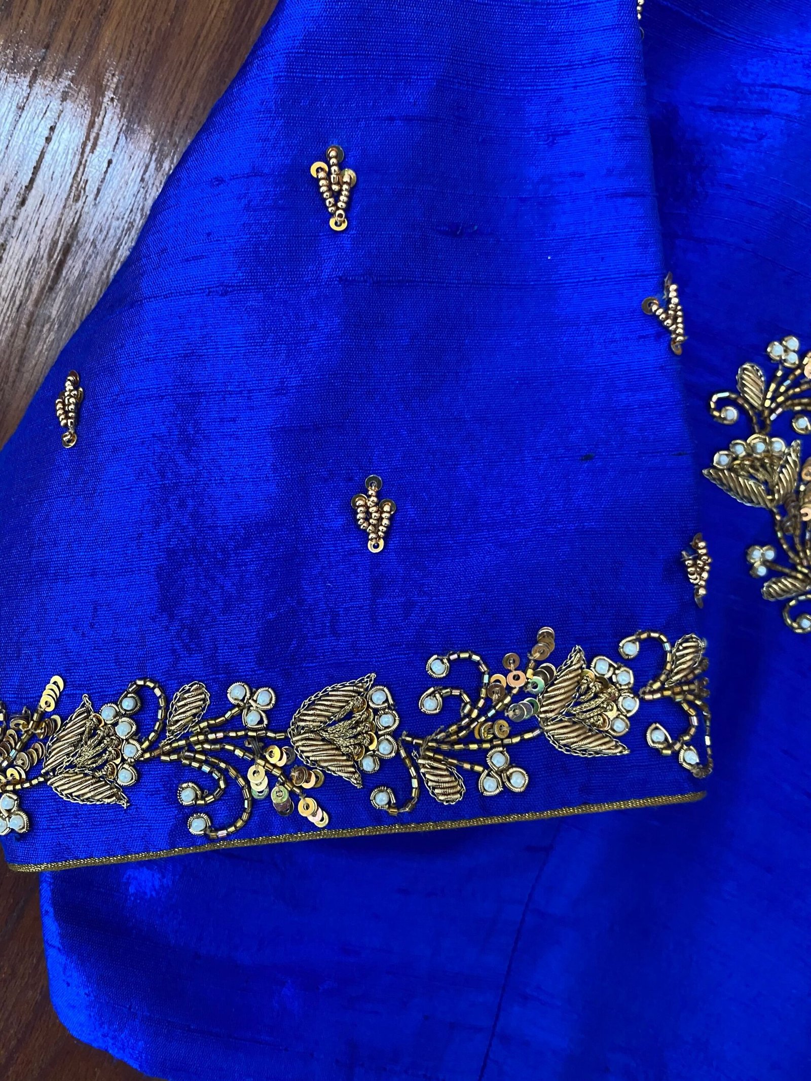 pure silk hand embroidery blouse / saree maggam blouse / blue raw silk zardosi blouse / hand embroidered blouse /ready made blouse zardosi