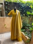 Anarkali with chanderi handloom dupatta / anarkali suit set / anarkali dupatta USA / yellow handloom dupatta / Indian dresses/ voggish USA