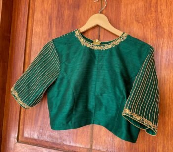 pure silk hand embroidery blouse /  green saree maggam blouse /raw silk zardosi blouse /hand embroidered blouse / ready made blouse zardosi/