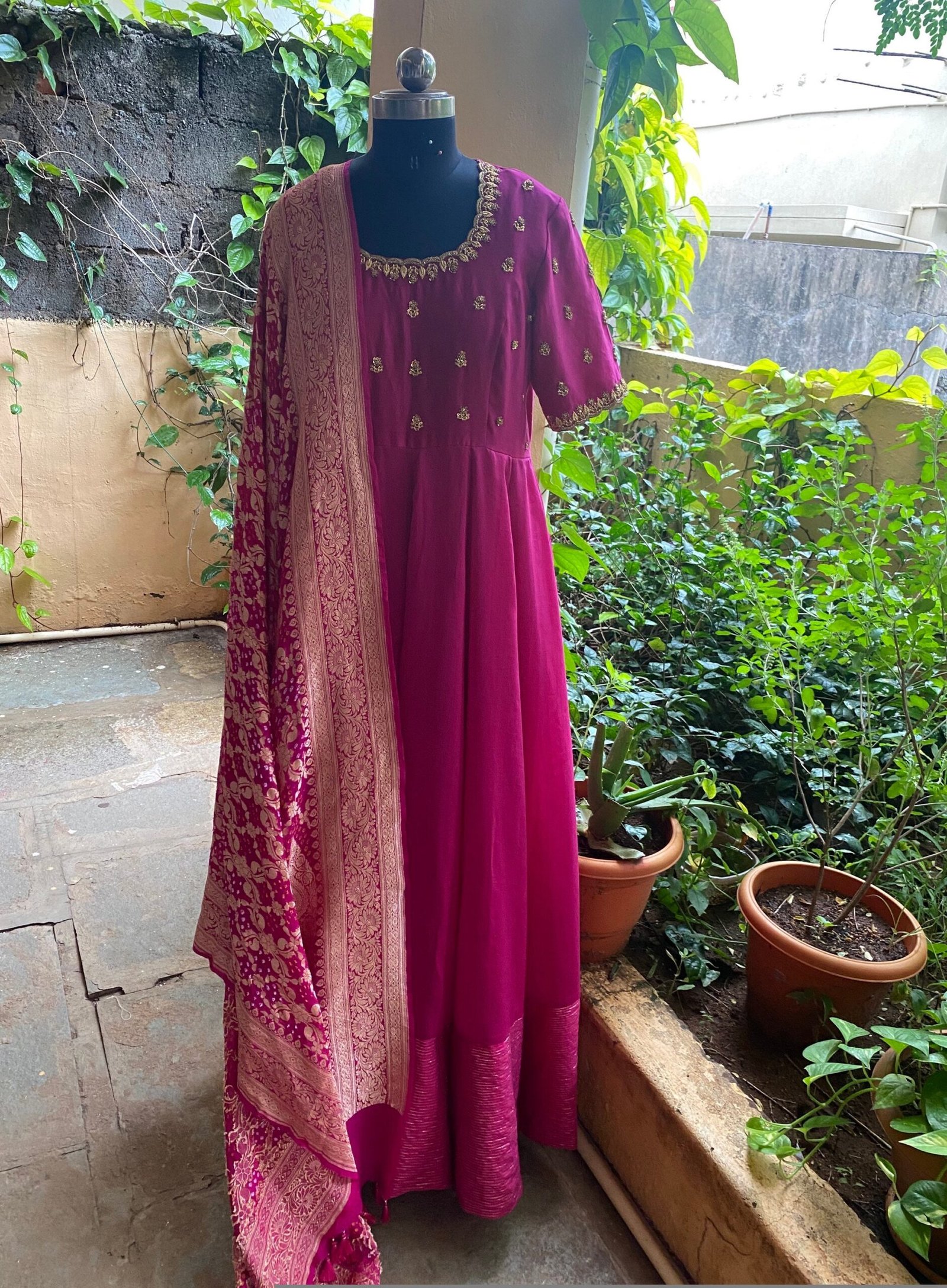 Hand embroidered Anarkali with banarasi handloom dupatta / anarkali suit set / anarkali dupatta USA / Indian dresses/ voggish USA