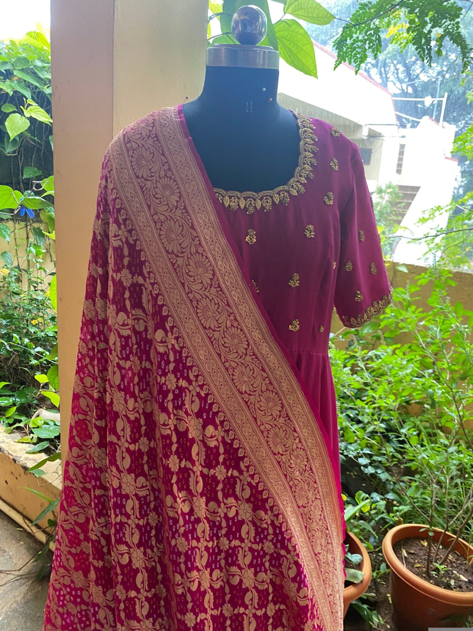 Hand embroidered Anarkali with banarasi handloom dupatta / anarkali suit set / anarkali dupatta USA / Indian dresses/ voggish USA