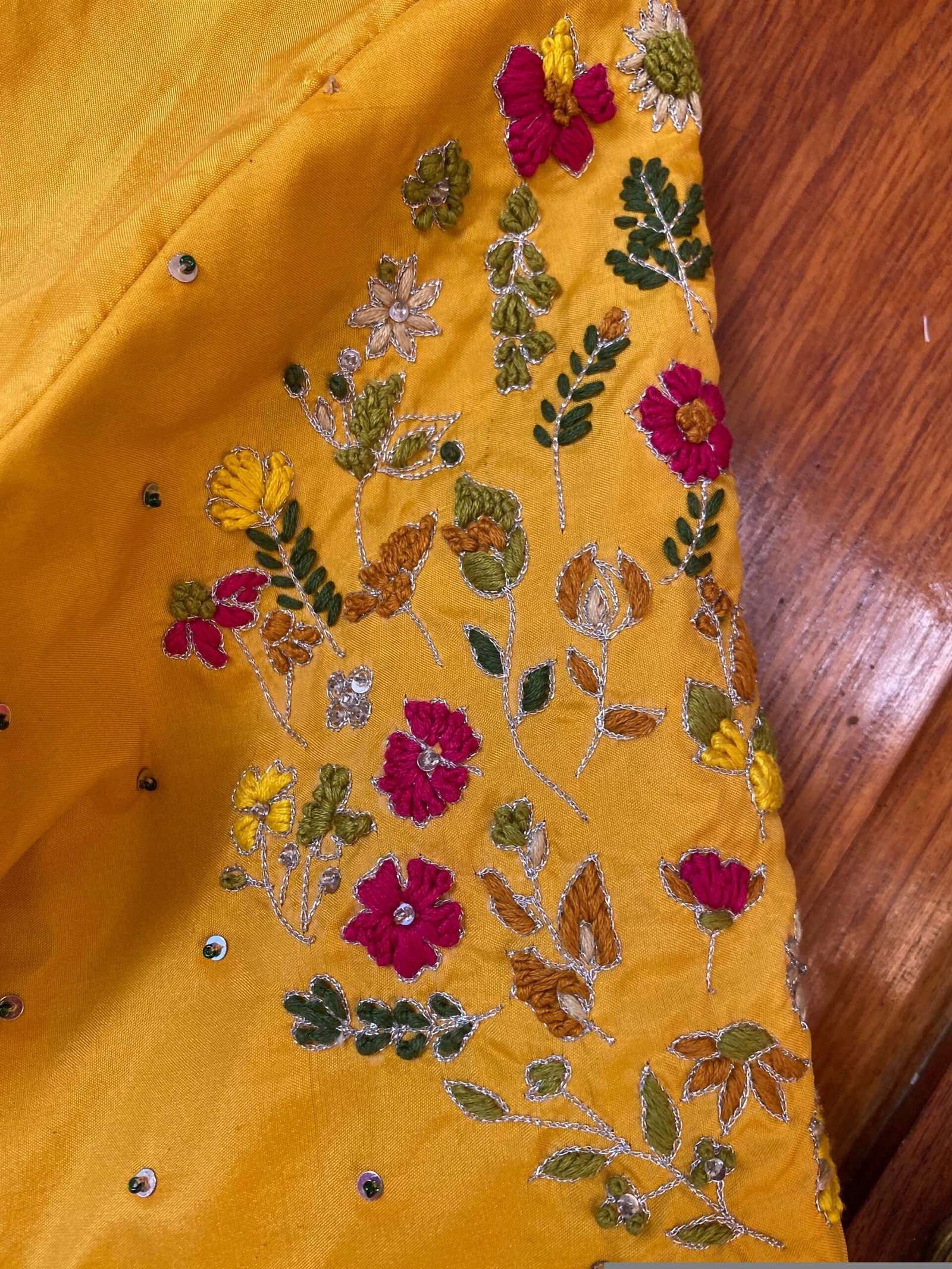 pure silk hand embroidery blouse / saree maggam yellow blouse /yellow blouse/ hand embroidered blouse / ready made blouse zardosi/voggish