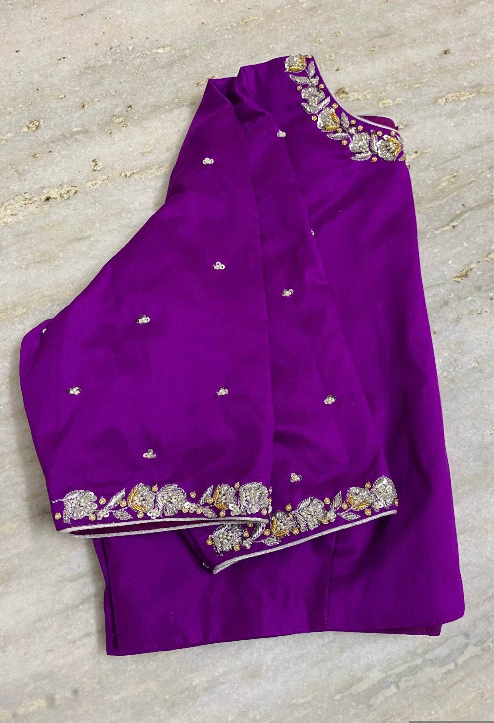 Purple hand embroidery blouse / saree maggam work blouse /purple saree blouse/ hand embroidered blouse / ready made blouse zardosi/voggish