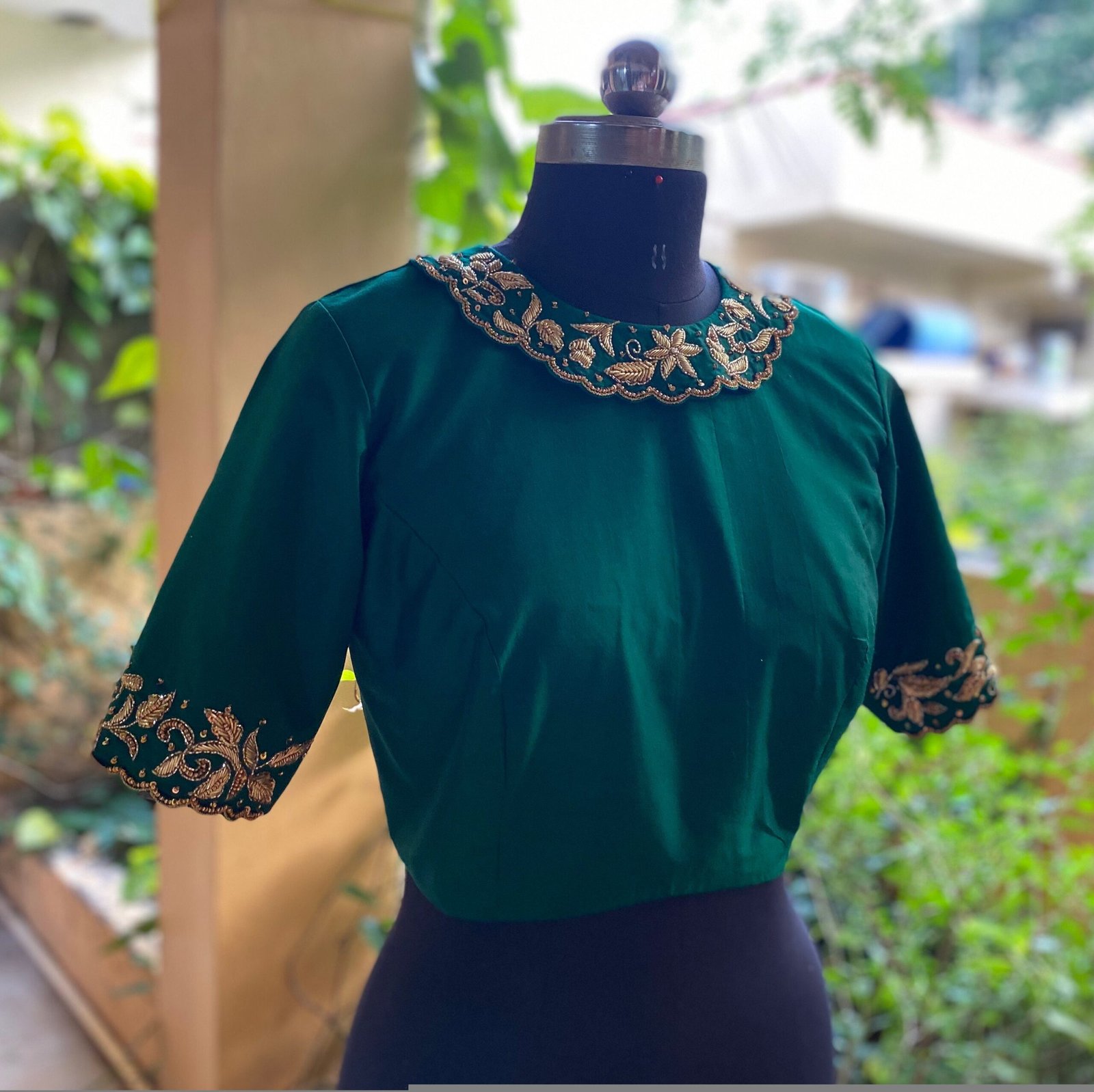 Green collar hand embroidery blouse / saree maggam work blouse / green saree blouse/ hand embroidered blouse / ready made blouse zardosi