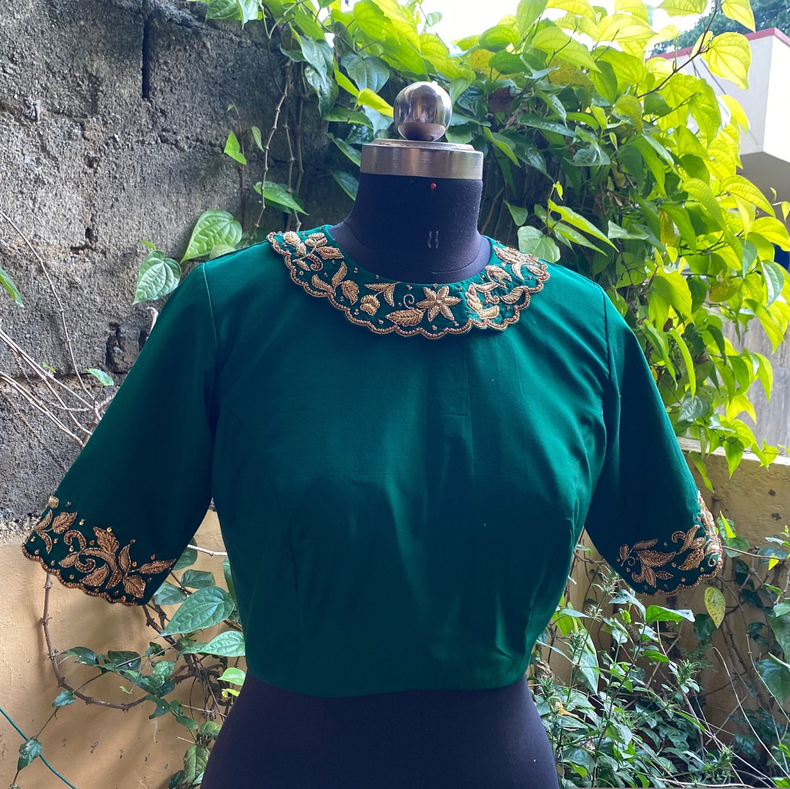Green collar hand embroidery blouse / saree maggam work blouse / green saree blouse/ hand embroidered blouse / ready made blouse zardosi