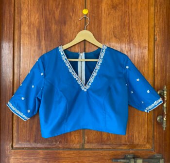 Sky blue silk hand embroidery blouse  / saree maggam yellow blouse /blue saree blouse/ hand embroidered blouse /ready made blouse zardosi