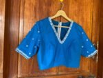 Sky blue silk hand embroidery blouse  / saree maggam yellow blouse /blue saree blouse/ hand embroidered blouse /ready made blouse zardosi