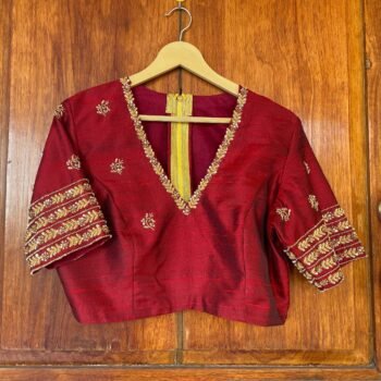 pure silk hand embroidery blouse /  red maggam blouse / raw silk zardosi blouse / hand embroidered blouse / ready made blouse zardosi/