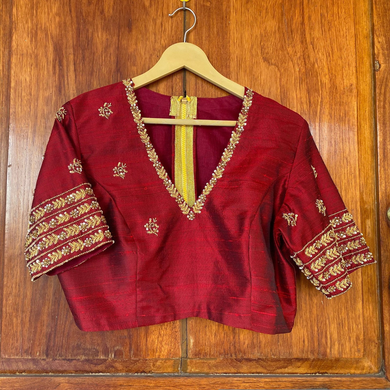 pure silk hand embroidery blouse / red maggam blouse / raw silk zardosi blouse / hand embroidered blouse / ready made blouse zardosi/