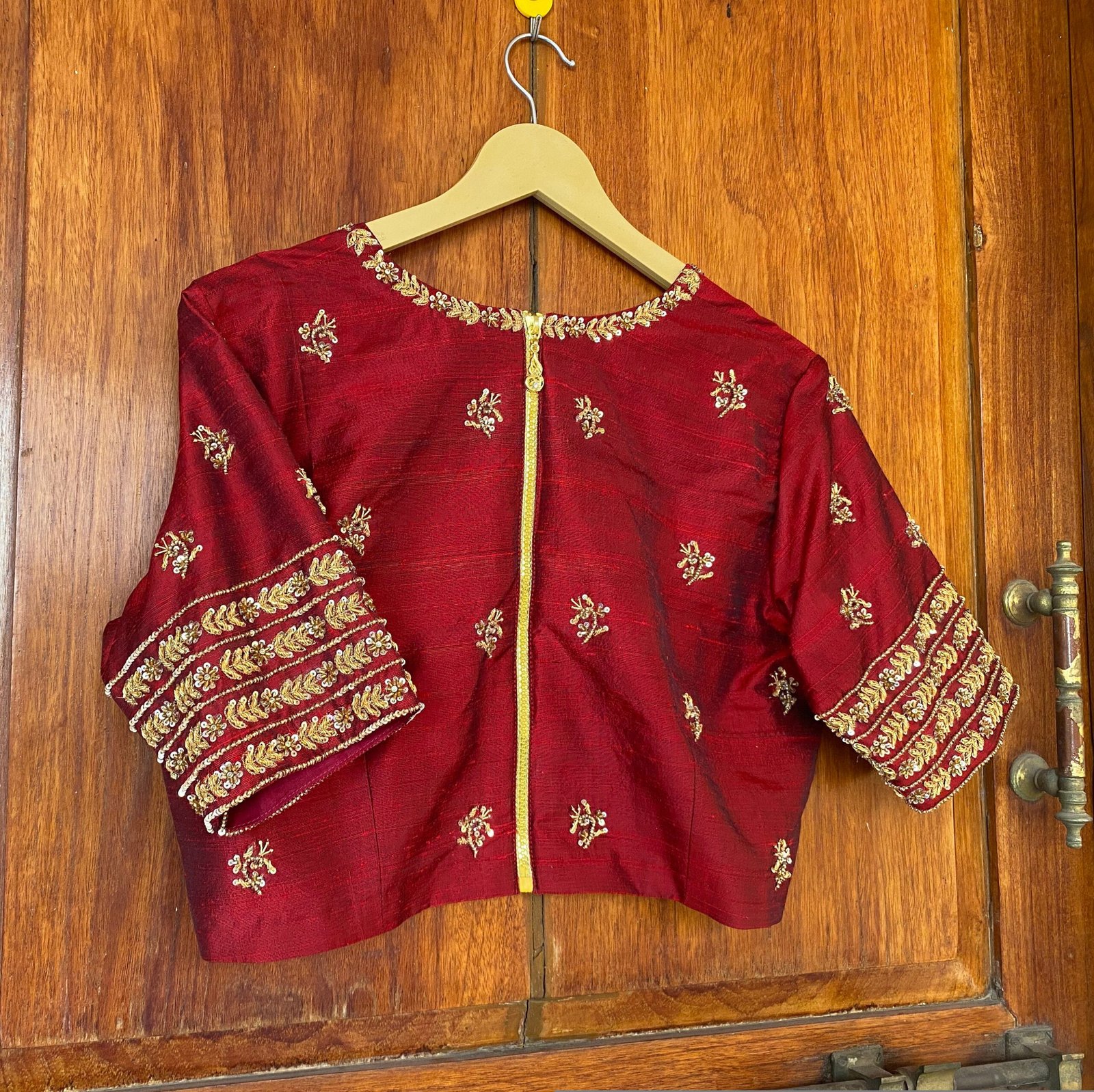 pure silk hand embroidery blouse / red maggam blouse / raw silk zardosi blouse / hand embroidered blouse / ready made blouse zardosi/