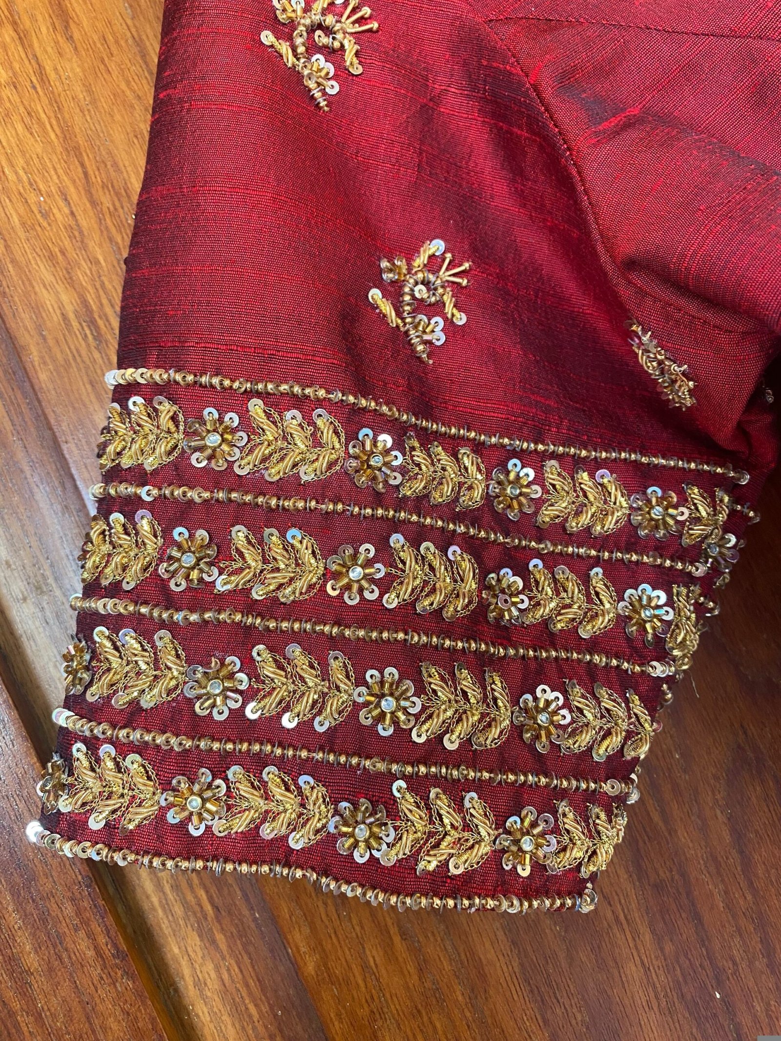 pure silk hand embroidery blouse / red maggam blouse / raw silk zardosi blouse / hand embroidered blouse / ready made blouse zardosi/