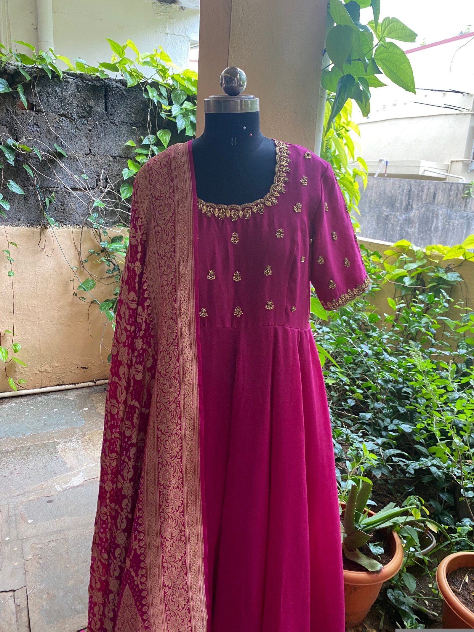 Hand embroidered Anarkali with banarasi handloom dupatta / anarkali suit set / anarkali dupatta USA / Indian dresses/ voggish USA