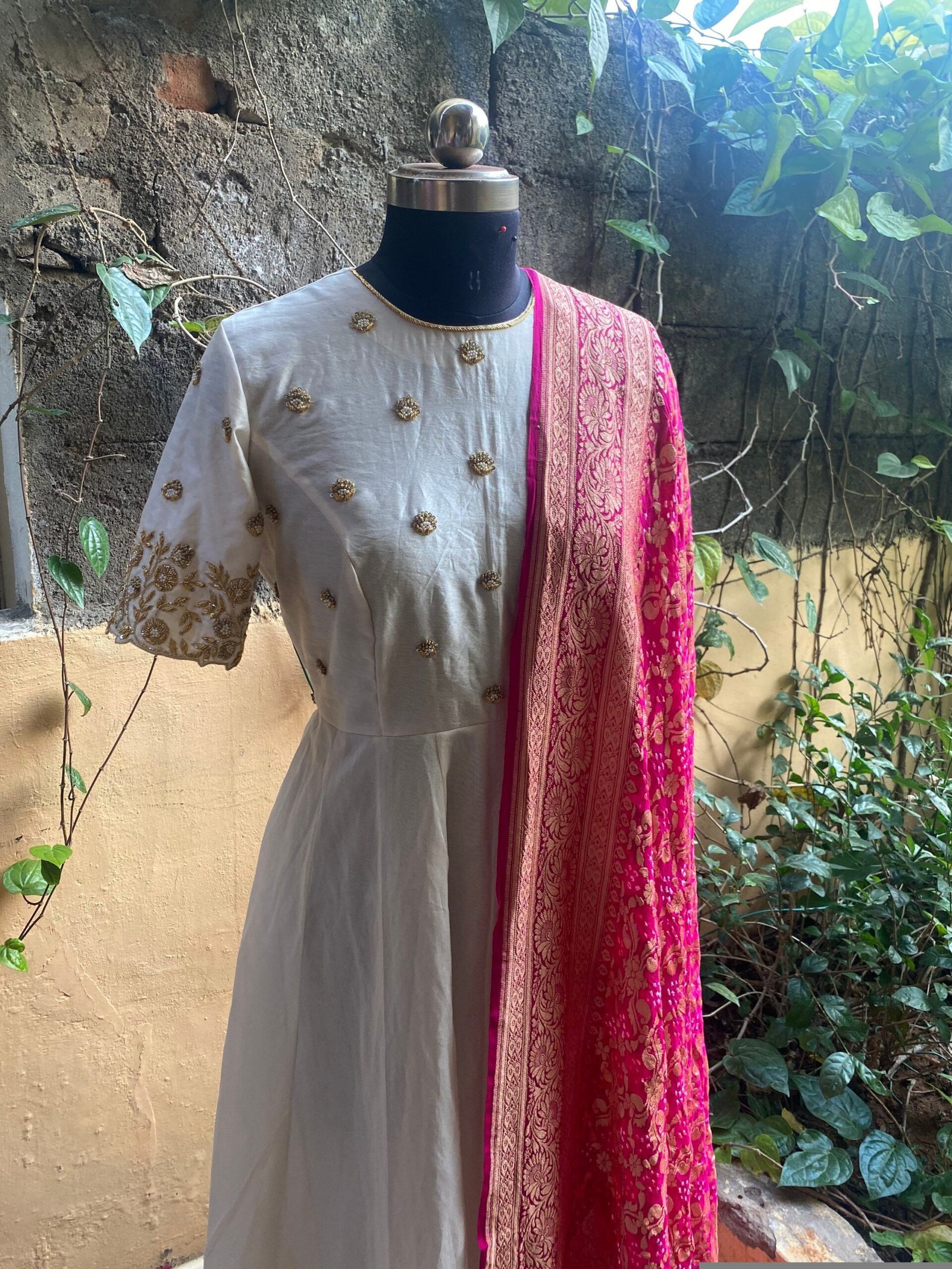 Hand embroidered Anarkali with banarasi handloom dupatta / anarkali suit set / anarkali dupatta USA / Indian dresses/ voggish USA