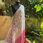 Pure linen saree with hand embroidered blouse / linen saree USA / saree with blouse set / soft saree / embroidered linen saree / sarees USA