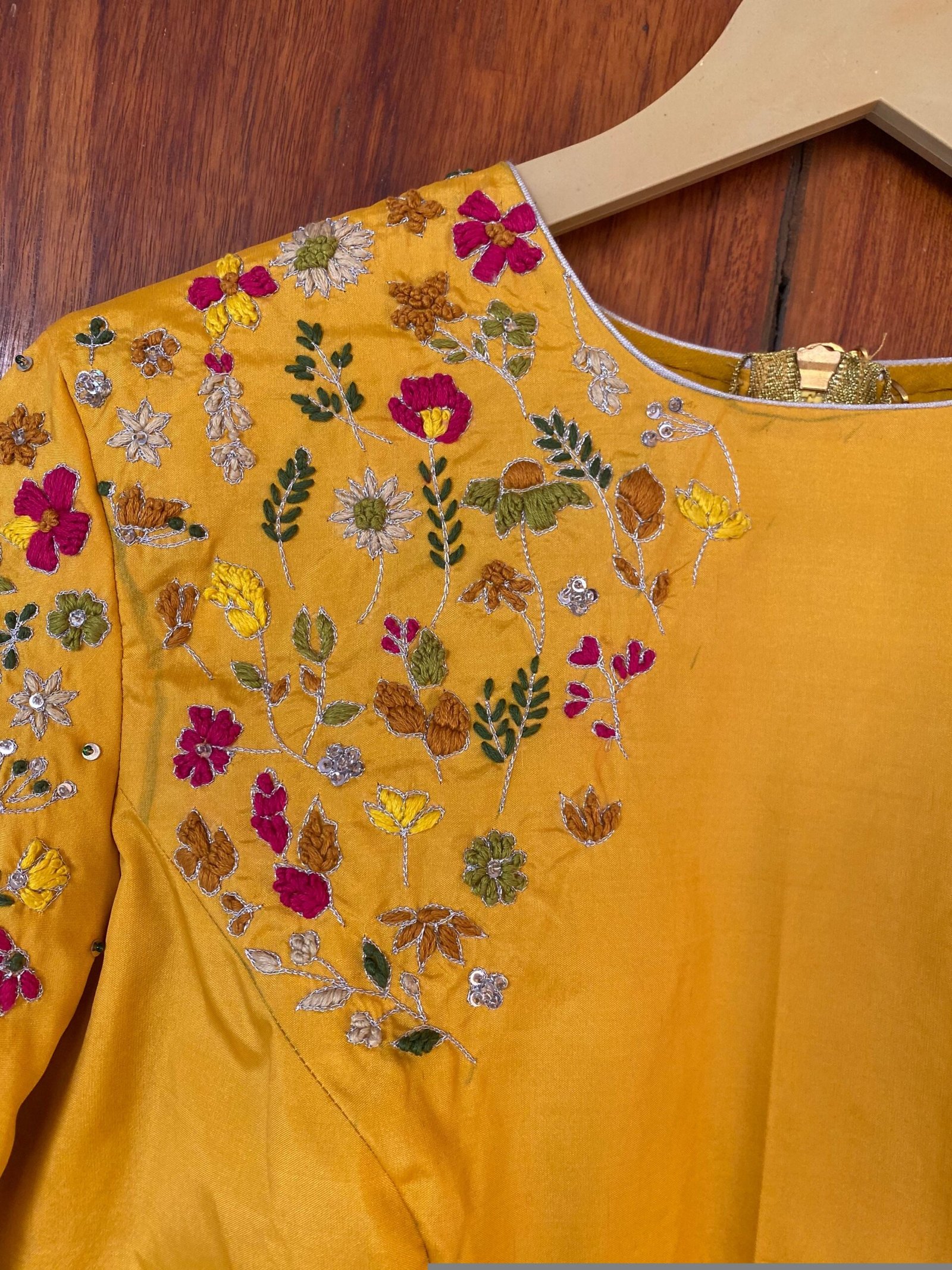 pure silk hand embroidery blouse / saree maggam yellow blouse /yellow blouse/ hand embroidered blouse / ready made blouse zardosi/voggish