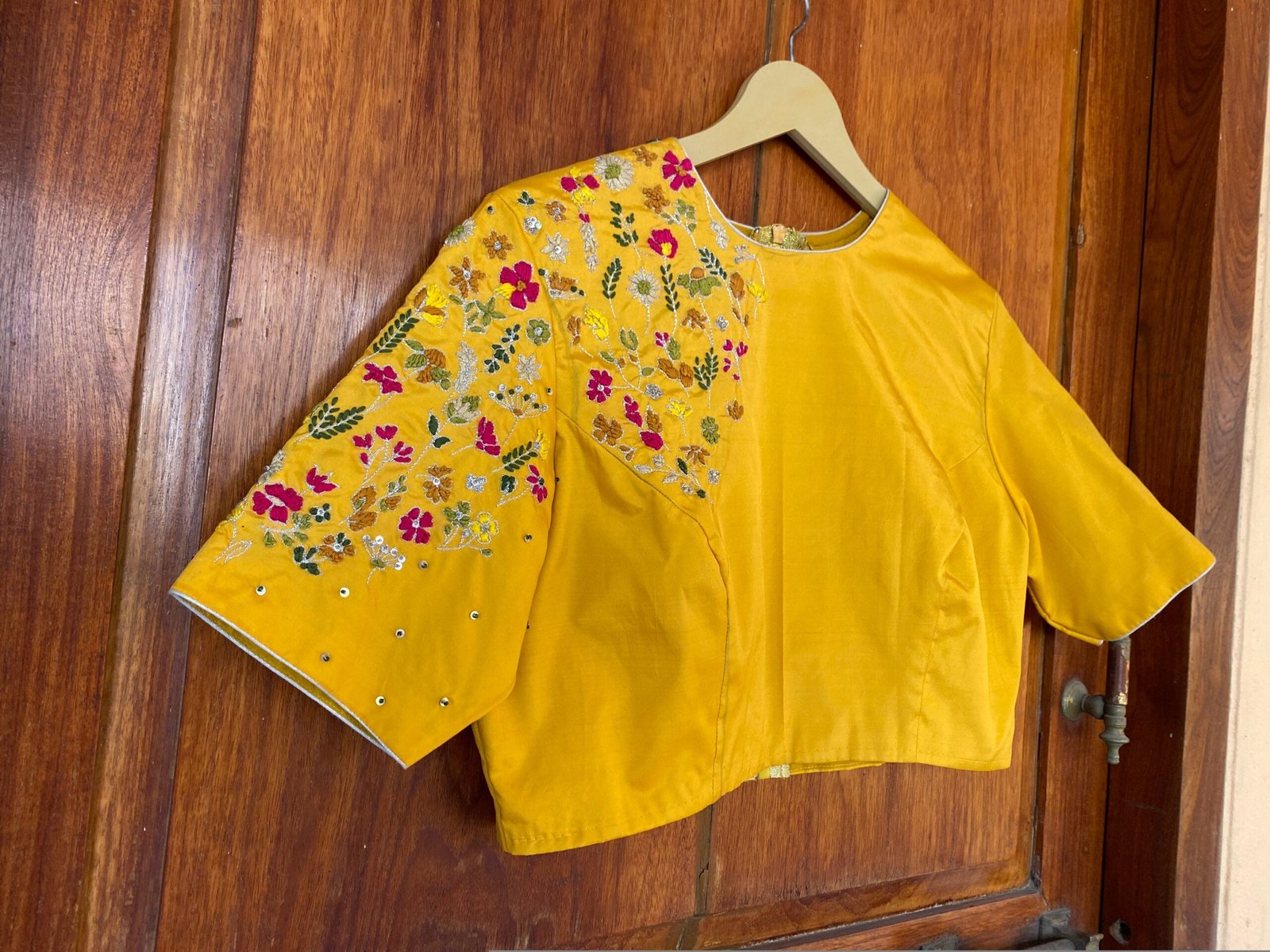 pure silk hand embroidery blouse / saree maggam yellow blouse /yellow blouse/ hand embroidered blouse / ready made blouse zardosi/voggish