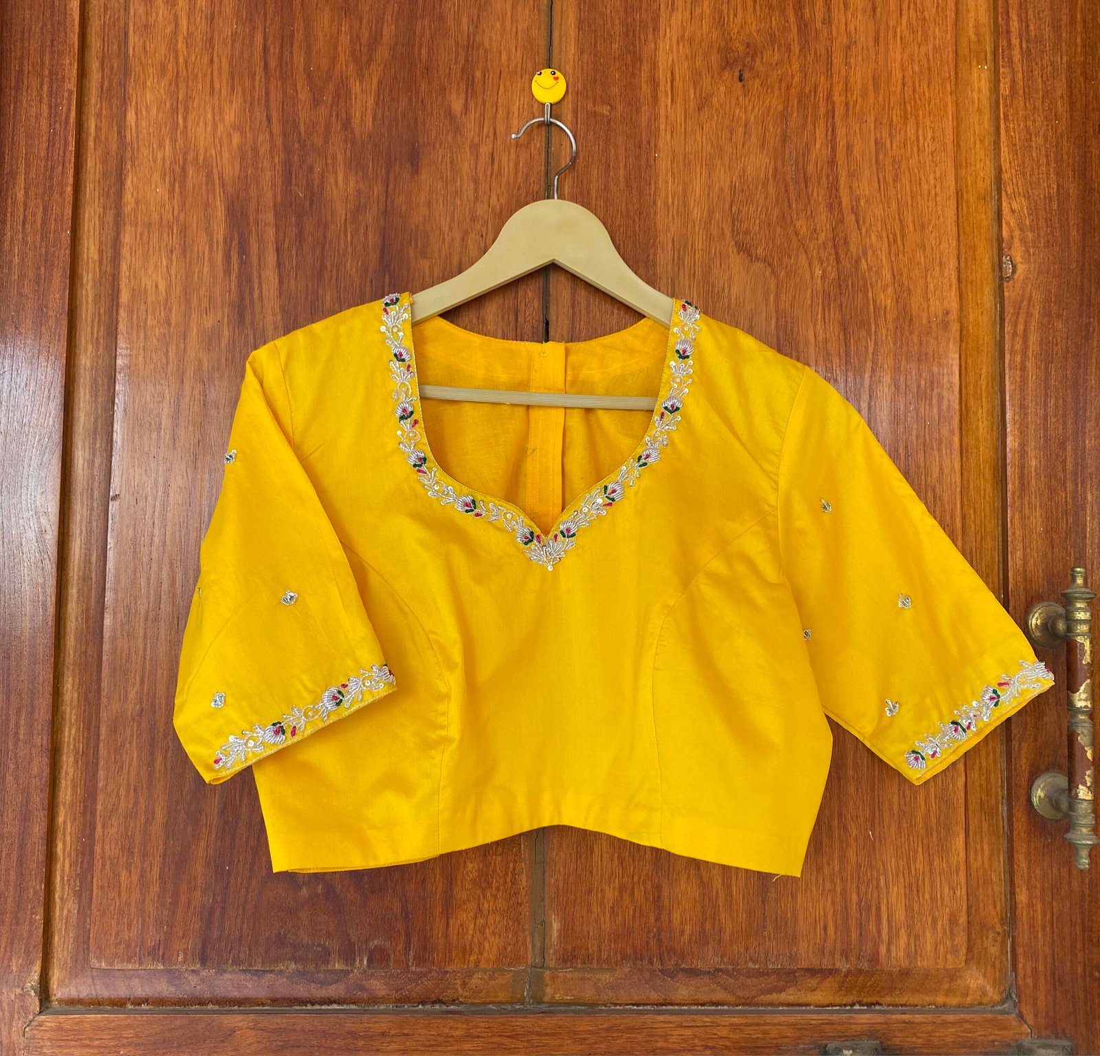 Yellow silk hand embroidery blouse / saree maggam yellow blouse /yellow blouse/ hand embroidered blouse / ready made blouse zardosi/voggish