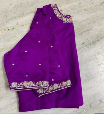 Purple hand embroidery blouse / saree maggam work blouse /purple saree blouse/ hand embroidered blouse / ready made blouse zardosi/voggish
