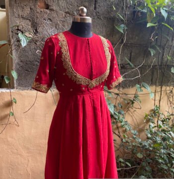 Hand embroidered Anarkali dress/ red anarkali suit set / red hand work anarkali  / Indian dresses/ voggish  red kurta