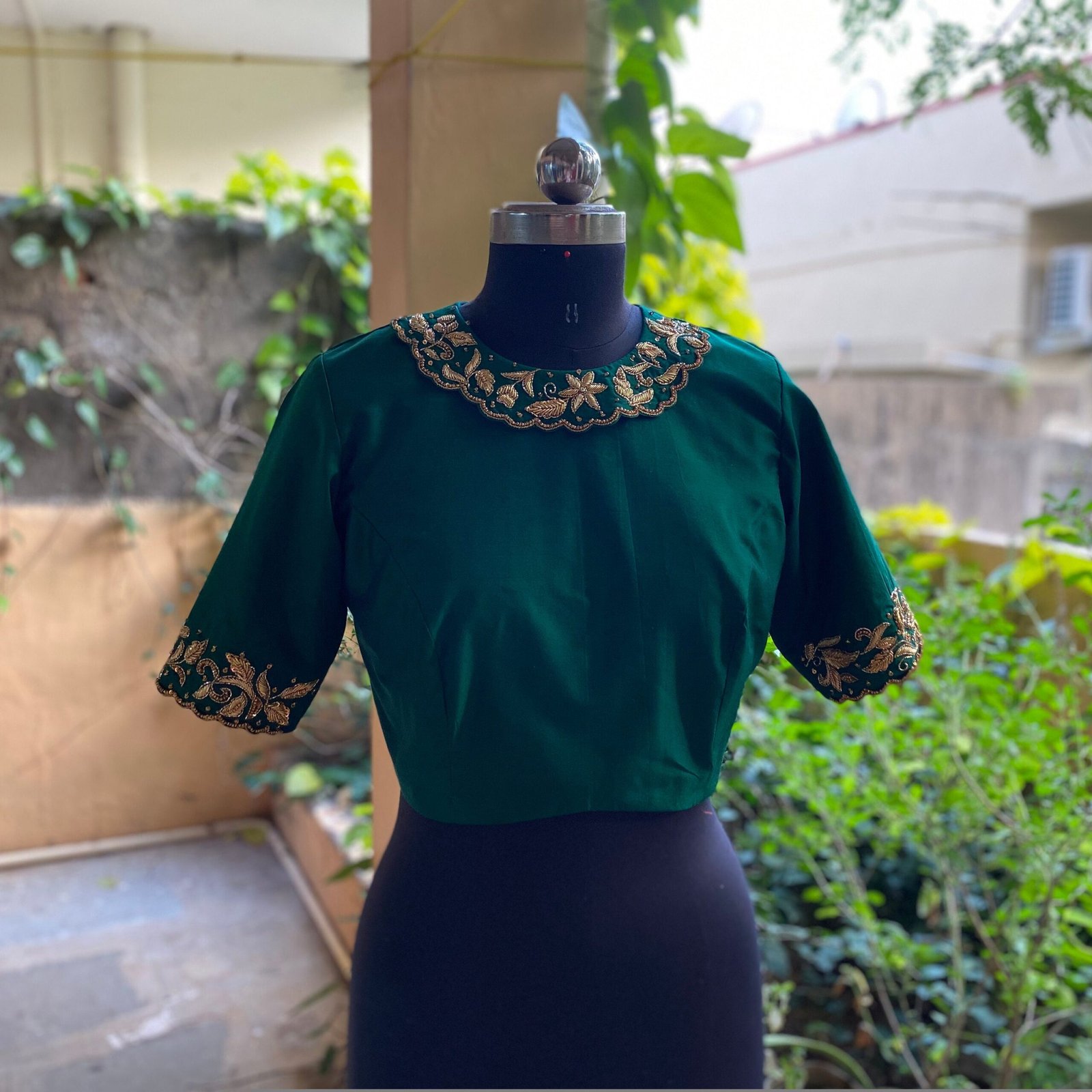 Green collar hand embroidery blouse / saree maggam work blouse / green saree blouse/ hand embroidered blouse / ready made blouse zardosi